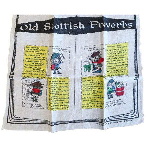 Tea Towel Souvenir Old Scottish Proverbs Tea Towel Linen Vintage - Picture 2 of 4